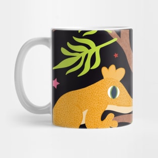 Colourful Crested Geckos with Jungle Leaves and Stars on Black Mug